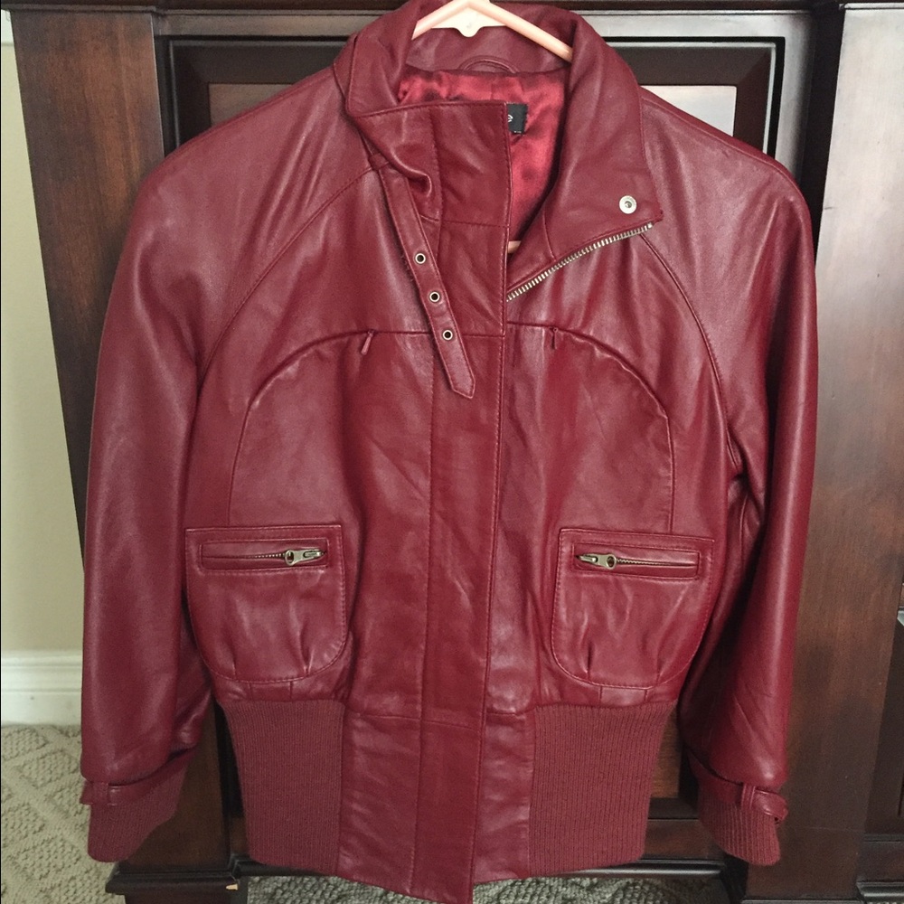 Leather Bebe Bomber Moto Jacket S Crimson